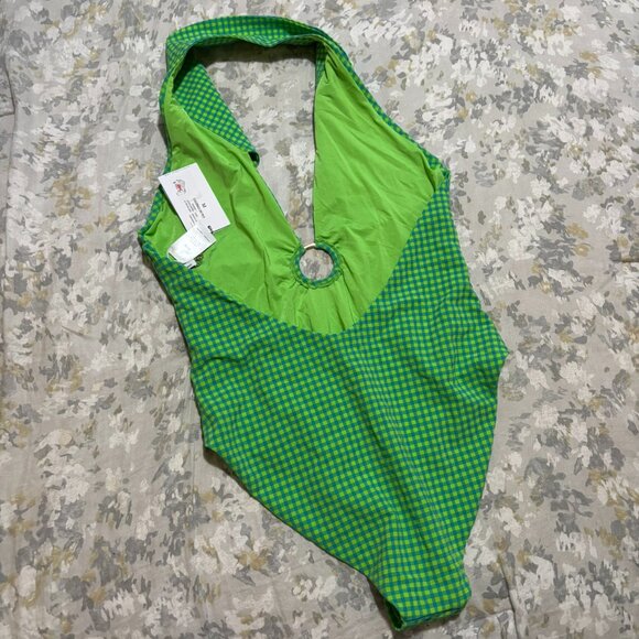 WeWoreWhat Neon Green Gingham Racerback One-Piece Swimsuit • M • NWT - Picture 3 of 8